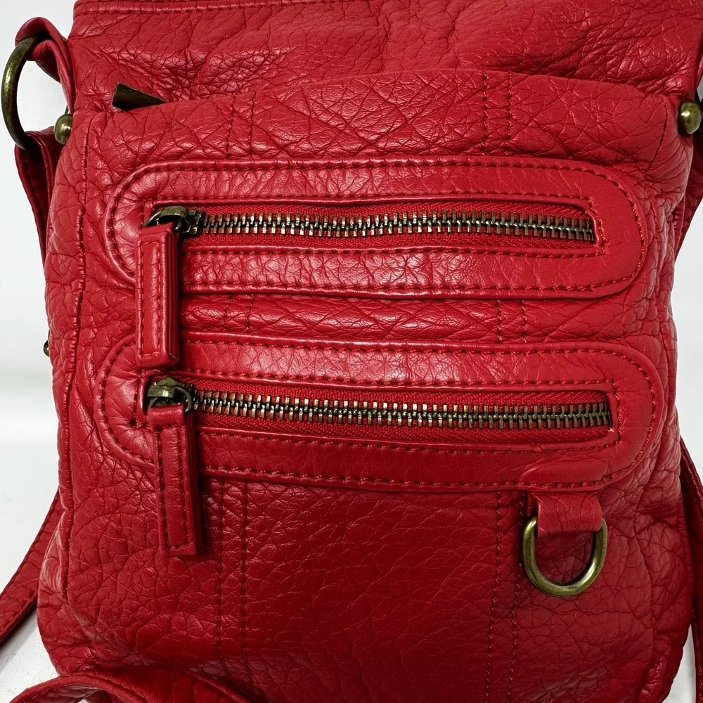 Ampere Creations Willa Red Crossbody Soft Vegan Leather Bag Zip Closure
